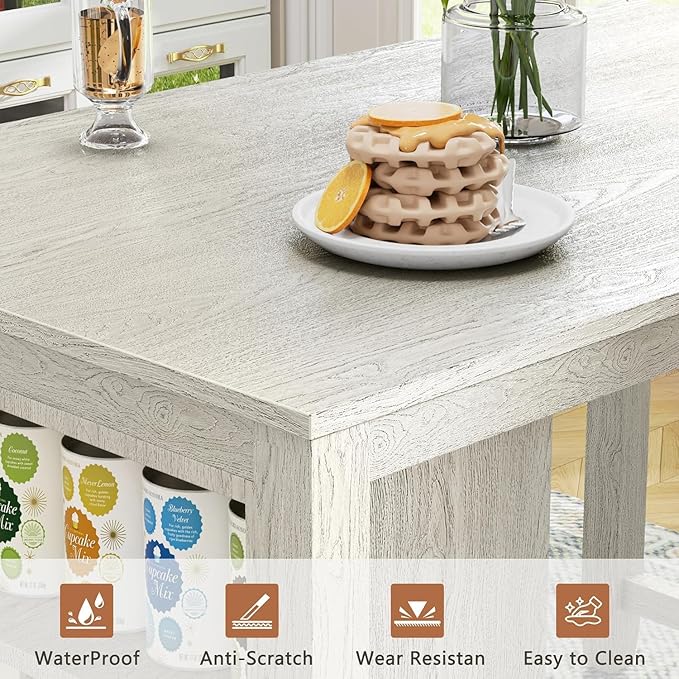 VECELO Solid Wood Dining Table Set with 2 Stools, 47'' Dining Table for 2 with Spacious Tabletop and Side Storage Shelves, for Kitchen Dining Room, Grey