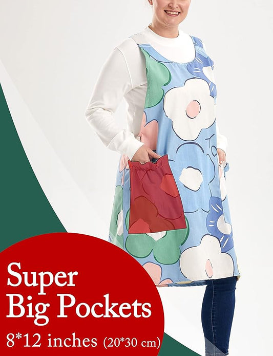 Big Plus Size Aprons for Women with Pockets Cotton Linen Baking Kitchen Cooking