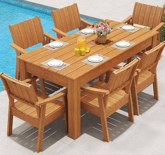 ZHUSI Patio Table and Chairs Set, Outdoor Table and Chairs,HDPE Outdoor Dining Set with Umbrella Hole for Backyard, Poolside