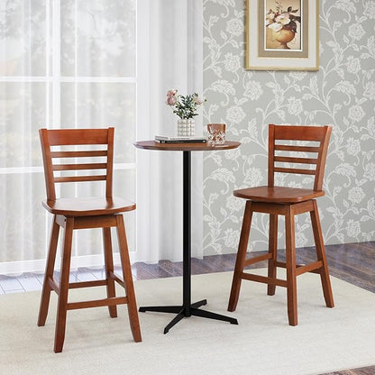 Giantex Wood Bar Stools Set of 2, 24.5" Swivel Counter Height Bar Stools with Slatted Hollow Back & Ergonomic Contoured Seat, Footrest, Farmhouse Wooden Barstools for Kitchen Island, Bar, Cafe, Walnut