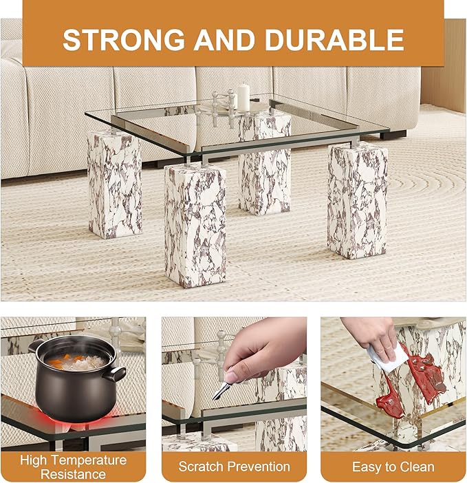 Tempered Glass Table Top, 24" Square Glass Table Top with Durable and Heat-Resistant,Clear Glass Table Tops Versatile for Dining Table, Kitchen Table,Coffee Tables, Office Table