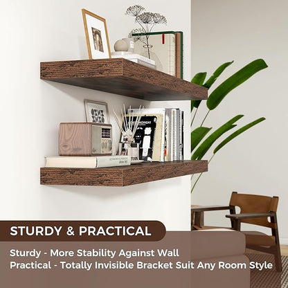 Venusmiles Floating Shelves for Wall, Engineered Wood Wall Shelves with Invisible Brackets for Living Room Bedroom Bathroom Office Kitchen Decor and Storage (Brown, 48" W x 9" D x 1.5" H) Set of 2