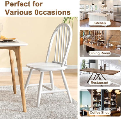 Safeplus 18" Oak Dining Chairs Set of 6, Wood Windsor Chair with Spindle Back for Country Farmhouse Kitchen Island