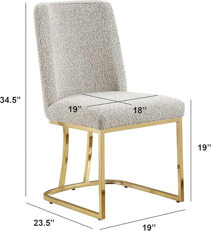 Modern Chairs Set of 2, Chrome Side Chairs & Counter Stools with Ring Pull Back, Luxury Upholstered Chairs for Kitchen Island, Dining Room & Home Bar (Boucle, Gray/Gold, Side Chair)