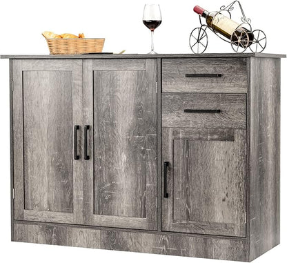 Giantex Buffet Server Sideboard Storage Cabinet Console Table Utensils Organizer Kitchen Dining Room Furniture, Entryway Cupboard with 2-Door Cabinet and 2 Drawers (Weathered Oak)