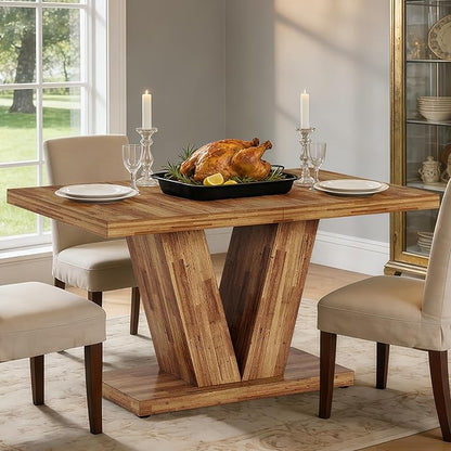Oigavfd 47 Inch Dining Table, Rectangular Kitchen Table for 4 with Heavy Duty Pedestal Base, Modern Farmhouse Wood Dining Table for Dining Room, Kitchen, and Small Space (Walnut Brown)