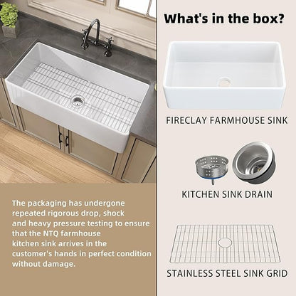Farmhouse Sink 30 inch Undermount Fireclay Farm Kitchen Sink Single Bowl Apron Front Sinks Big Deep Capacity Accessory Kit Included