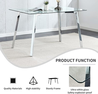 Rectangular Glass Dining Table 51 Inch Modern Rectangular Kitchen Table with Metal Legs Durable Stylish Dinner Table for Dining Room Kitchen