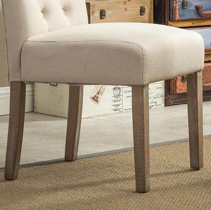 Roundhill Furniture Habit Solid Wood Tufted Parsons Dining Chair (Set of 2), Tan