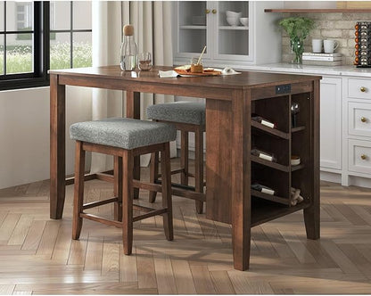 Picket House Furnishings Veronica Kitchen Island 2 Counter Stools - Grey/Walnut