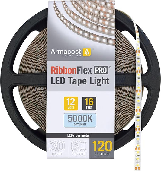 Armacost Lighting RibbonFlex Pro 12V White LED Strip Lights 120 LED/m, 5000K, 16.4 ft 163230