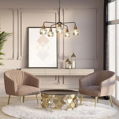 KSANA 5 Light Kitchen Island Lighting, Mid-Century Modern Dining Room Chandeliers Black Gold Chandelier Light Fixture with Globe Mercury Glass for Living Room, Kitchen, Bedroom, Hallway, 28.3" W