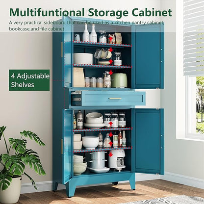 Bevivog Metal Storage Cabinet with Drawers, Tall Cabinets with Doors and Shelves, 4 Doors High Storage Cabinet for Office/Pantry/Living Room