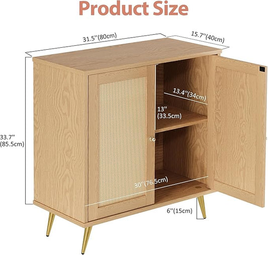 Shintenchi Rattan Buffet Cabinet with Storage, Sideboard Buffet Cabinet with Rattan Decor Doors, Modern Wood Cupboard for Kitchen Living Room Dining Room Hallway Entry, Natural