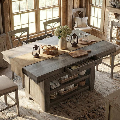 GAOMON 60" Counter Height Dining Table for 4, Farmhouse Rectangular Tall Bar Height Kitchen Dining Table & Thick Table Top, with Deepened Wine Rack & Shelves for Kitchen, Bar,Retro Gray