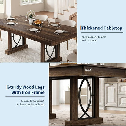 Garvee 71-Inch Dining Table for 6-8 with 2 Drawers, Large Dining Table with Sturdy Frame & Double Pedesta, 6 ft Wood Rectangular Dining Room Table w/Large Tabletop, for Kitchen, Dinner, Walnut