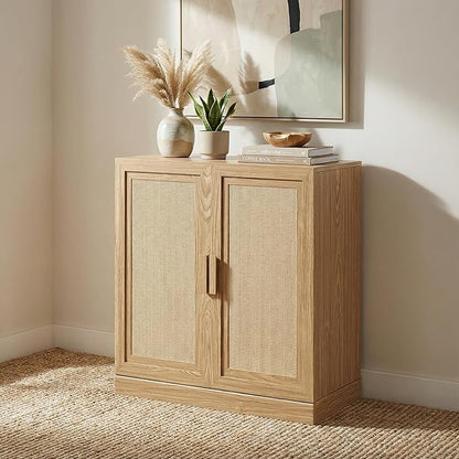 Casaphoria Adam Sideboard Buffet Cabinet with Storage, Sideboard Cabinet with Rattan Doors & Adjustable Shelves, 31" W x 36" H Coffee Bar for Entryway Kitchen Living Room, Oak