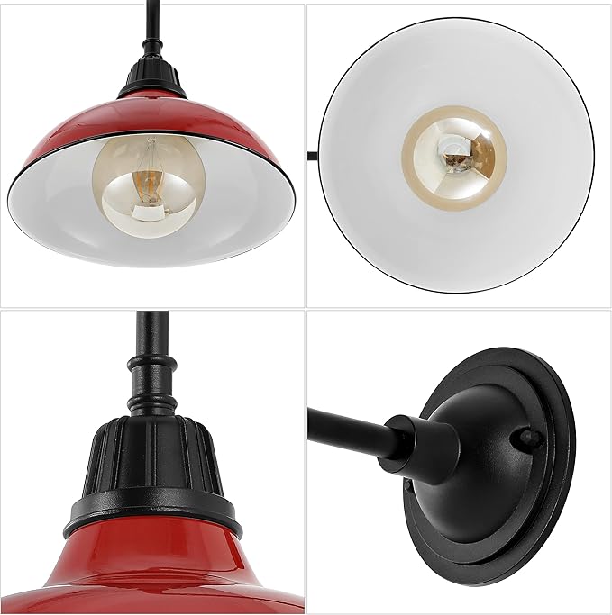 JONATHAN Y 12.25" Red/Black Farmhouse Industrial Outdoor Sconce, LED Gooseneck Wall Light for Porch, Metal Bowl Shade, Dimmable Vintage Exterior Fixture, LED Bulb Included (JYL7613E)
