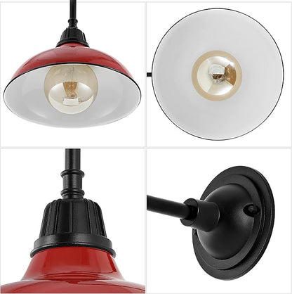 JONATHAN Y 12.25" Red/Black Farmhouse Industrial Outdoor Sconce, LED Gooseneck Wall Light for Porch, Metal Bowl Shade, Dimmable Vintage Exterior Fixture, LED Bulb Included (JYL7613E)