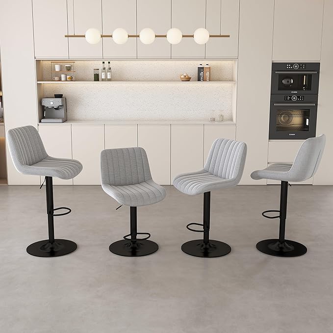 Swivel Bar Stools with Adjustable Height (35.03 43.7 Inches), Backrest, and Soft Knit Fabric Ideal for Kitchen Island, Bar Counter, Dining Room, Grey(Set of 2)