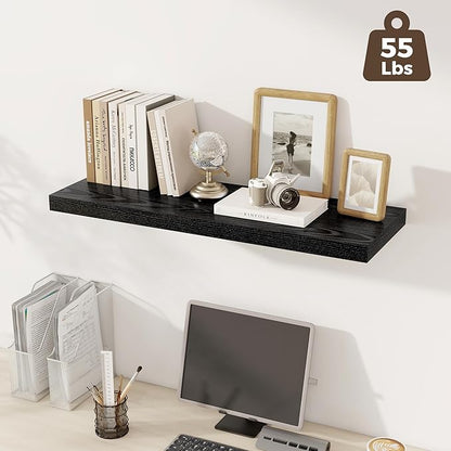 Fun Memories Deep Floating Shelves, 36" W x 12" D Wood Floating Shelves for Wall, 2 Pack Extra Deeper & Thicker Wall Mounted Storage Shelf for Living Room Laundry Room Kitchen Home Office, Black