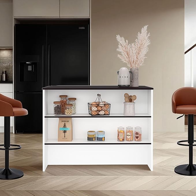 GOWE Kitchen Island 35.4" H, 3 Shelves, White/Black Wengue - Kitchen
