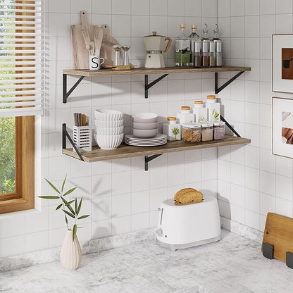 Acovy Floating Shelves for Wall,40" Wall Mounted Shelves Set of 2,Long Wood Floating Shelves,Hanging Wide Display & Storage Shelf with Metal Brackets for Bathroom,Bedroom,Kitchen,Living Room,Grey
