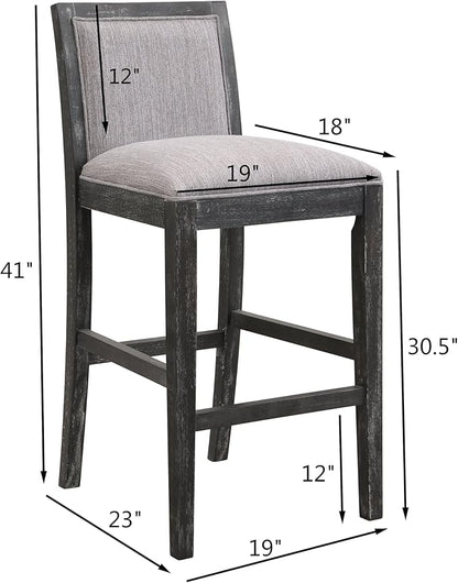 30.5 Inch Height Bar Stools Set of 2, Rubber Wood Frame,Fabric Sponge Cushion and Upholstered Barstools, Retro Bar Chairs Suitable for Kitchen Island,Bedroom,Dining Room.