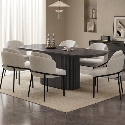 Miuuod 86.61" Extra Large Black Grey Dining & Kitchen Table Set,Kitchen Table Island with 6 Chairs,Oval Dinner Table with Round Corners for Dining Room,Home Office,Living Room Furniture