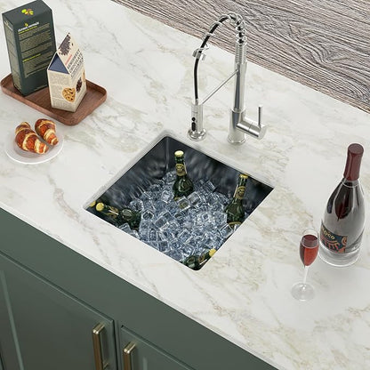 Logmey 17“ Undermount Bar Sink 17x17 Small Square Handmade Kitchen Sink 16 Gauge Stainless Steel Bar Prep Sink 9 Inch Deep Kitchen Sink Single Bowl RV Sink