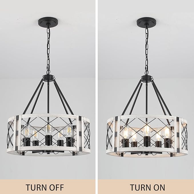 Rustic Farmhouse Chandelier, 19.8 inch 5-Light White Round Dining Room Lighting Fixtures Hanging Pendant Lighting for Kitchen Island Entryway Foyer Bedroom Hallway