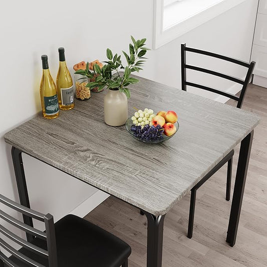 IDEALHOUSE 3-Piece Kitchen Dining Room Table Chair Set for Small Space, Indoor Modern Dinette Set for 2, Square Dinner Table Set for Dinette, Breakfast (Grey)