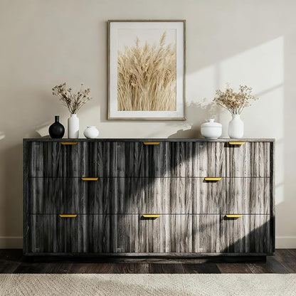 COMHOMA Sideboard Buffet Cabinet with Storage, Modern Wood Versatile Coffee Bar Console Table for Living Room Kitchen, Dining Room, Hallway, Black Gray
