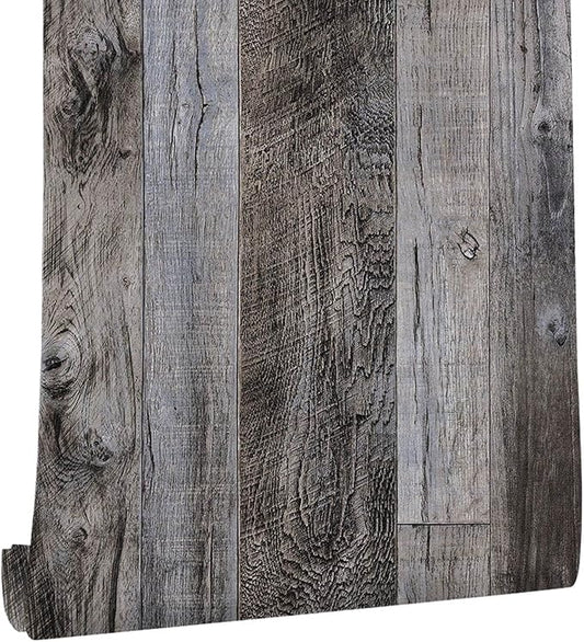 Yun-aeon Gray Wood Peel and Stick Wallpaper 34.6" X 480" Self Adhesive Wallpaper Backsplash Line Removable Wall Paper Bathroom Old Furniture Renovation Furniture