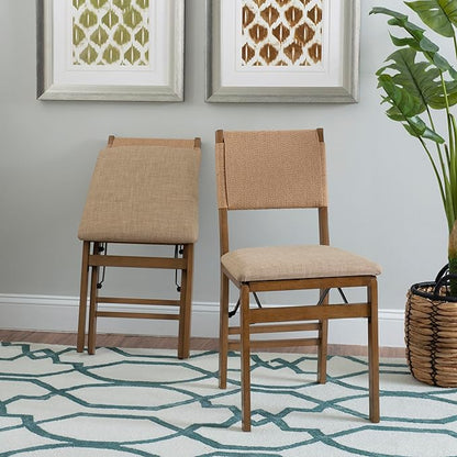 Bennett Natural Folding Chair with Rope Back and Linen Upholstered Seat Set of 2 by Linon