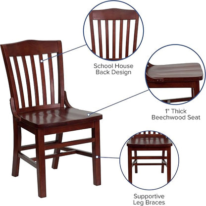 Flash Furniture HERCULES Series School House Back Mahogany Wood Restaurant Chair (Pack of 4)