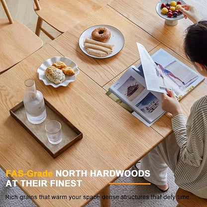 Solid Oak Extendable Dining Table for 4-6 People, 47.2 to 63 Inch, Seamless Expansion, Round Corner Design with Diagonal Legs, Farmhouse Kitchen Table for Small Spaces (Natural)