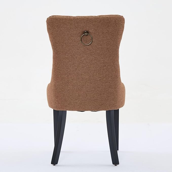 Ball & Cast Contemporary Upholstered Dining Chairs Set of 2, Flax Button Tufted Kitchen Side-Chairs with Hang Ring & Nailhead Trims & Wood Legs, 2-Piece Backrest Traditional Chair, Black+Coffee