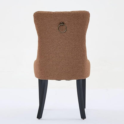 Ball & Cast Contemporary Upholstered Dining Chairs Set of 2, Flax Button Tufted Kitchen Side-Chairs with Hang Ring & Nailhead Trims & Wood Legs, 2-Piece Backrest Traditional Chair, Black+Coffee