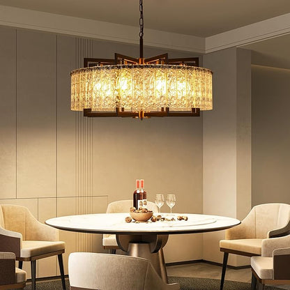 Modern Crystal Chandelier Black, 8-Light Modern Glass Pendant,Crystal Dining Room Light Fixture for High Ceiling Foyer | Large Kitchen Island | Sloped Ceiling Entryway | 30 Inches