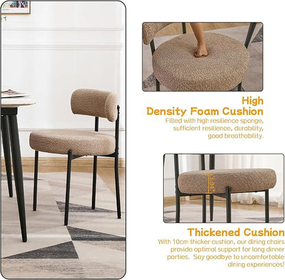 EDWELL Dining Chairs Set of 4, Round Upholstered Dining Room Chairs, Curved Backrest Boucle Dining Chair for Kitchen, Living Room, Mid Century Modern Dining Chairs with Black Metal Legs