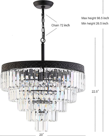 JONATHAN Y 20" Bronze/Clear 4-Light LED Chandelier, Modern Tiered Pendant Light Fixture for Dining Room, Bedroom, Entryway with Clear Faceted Crystal Shade (JYL9007B)