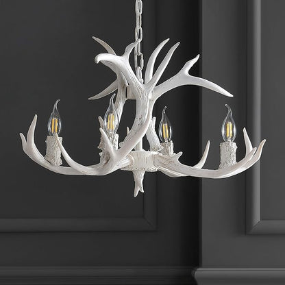 JONATHAN Y 26" White Rustic Resin Antler 4-Light LED Chandelier, Farmhouse Faux Deer Horn Hanging Ceiling Light for Dining Room, Kitchen Island, Adjustable Light Fixture (JYL6301B)