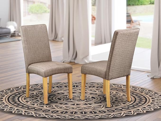 East West Furniture DRP4T16 Driscol Parson Kitchen Chairs - Dark Khaki Linen Fabric Upholstered Dining Chairs, Set of 2, Oak
