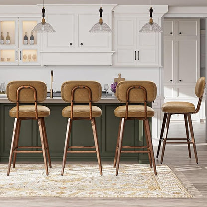 MALOL 26“ PU Leather Swivel Bar Stools Set of 2, Mid Century Counter Height Bar Chairs with Low Back and Metal Legs, Modern Bar Stool Chair for Kitchen Island, Brown