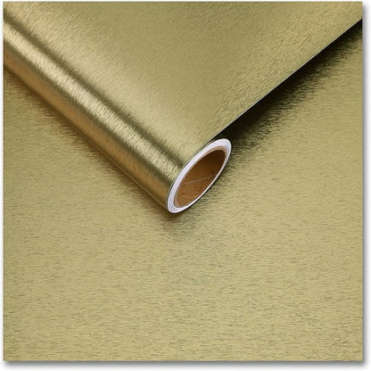 CRE8TIVE Thick Champagne Olive Gold Brushed Metallic Wallpaper for Kitchen Stainless Steel Contact Paper 12"x354" Removable Adhesive Gold Peel and Stick Wallpaper for Cabinets Backsplash Appliances