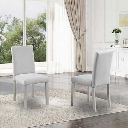 Ball & Cast Upholstered Dining-Room Chairs Set of 4, Kitchen Island Chair with Linen Padded Seat & Silver Wood Legs, 4pcs Modern Armless Side-Chair for Dining, Gray