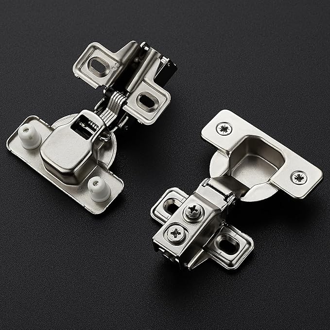 Ravinte 6 Pack 3 Pairs 5/8 Inch Overlay Brushed Nickel Short Arm Kitchen Cabinet Hinges,Soft Close 105 Degree Concealed Hinges with Screwdriver and Mounting Screws Used for Face Frame Door