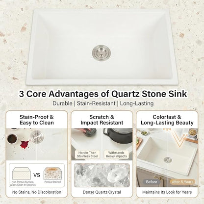 MILOSEN White Undermount Kitchen Sink, 28×18 inch White Granite Composite Kitchen Sinks, 9'' Depth Deep and Large Quartz Sink with Accessories, Pure White Single Bowl Large Capacity Basin for Kitchen