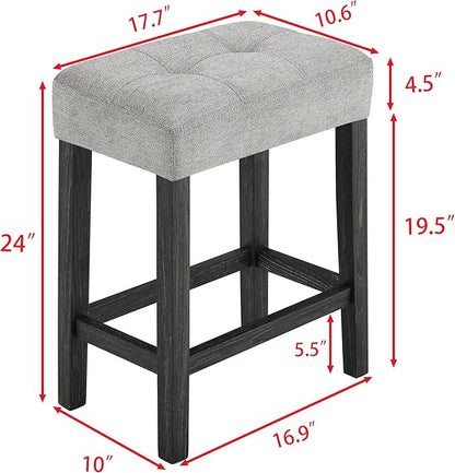 Ball & Cast 4 Piece Industrial Wooden Kitchen Island Table Chairs Sets w/Charging Station, 3pcs Upholstered Backless Counter Stools & 59" Bar-Table Built-in Electrical Outlets and 2 USB Ports,Black